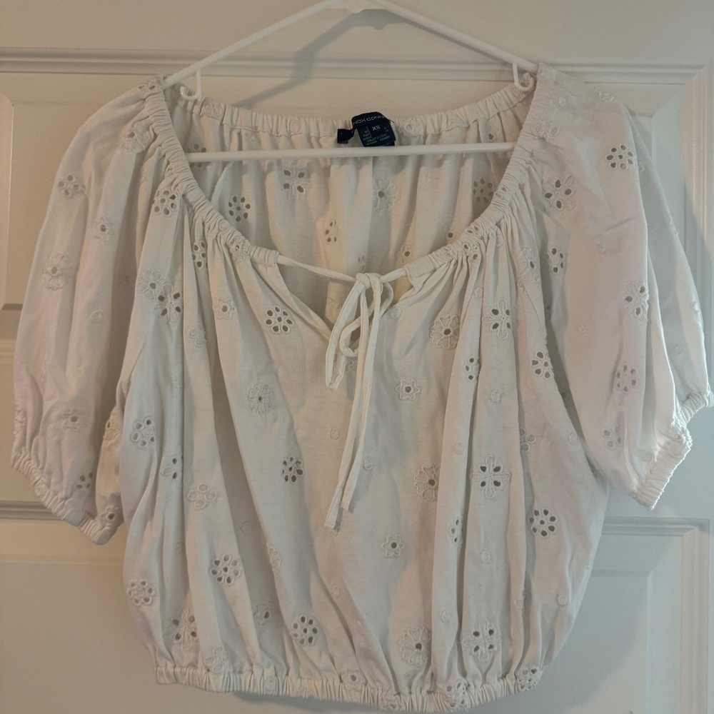 French Connection White Crop Shirt Floral Design size XS